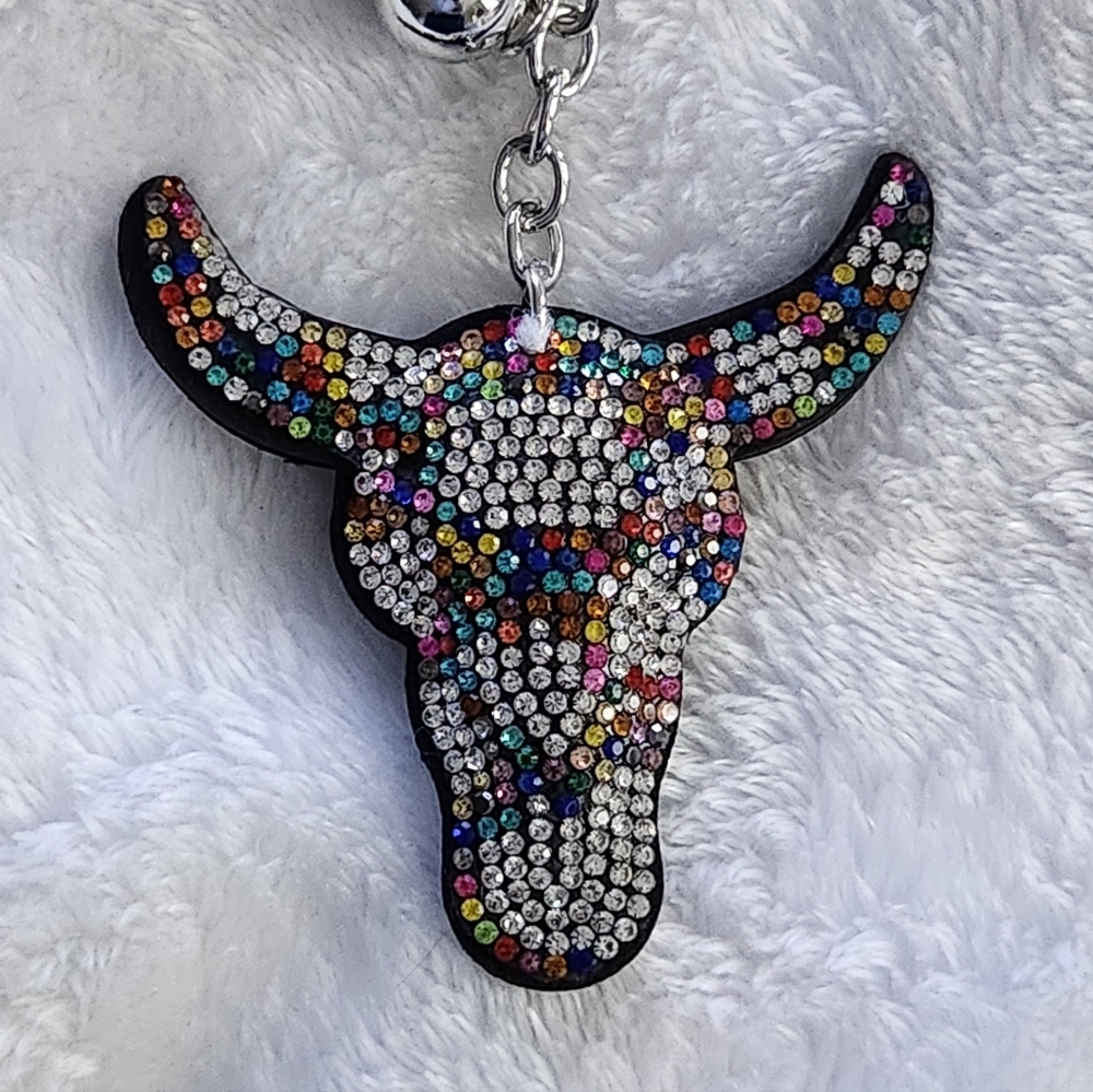 Multicolor Rhinestone Bull Keychain Bag Charm - Picture 2 of 3